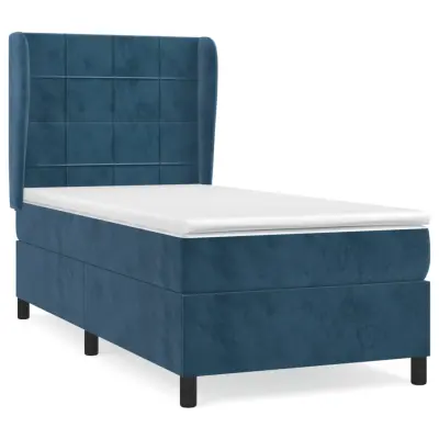 vidaXL Box spring postelja z vzmetnico temno modra 90x200 cm žamet