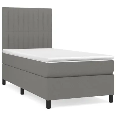 vidaXL Box spring postelja z vzmetnico temno siva 90x190 cm blago