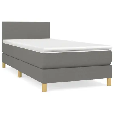 vidaXL Box spring postelja z vzmetnico temno siva 90x200 cm blago