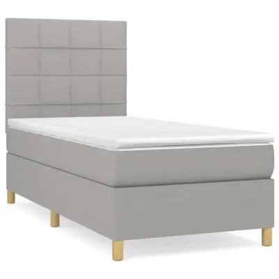 vidaXL Box spring postelja z vzmetnico svetlo siva 90x190 cm blago