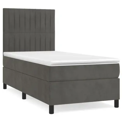 vidaXL Box spring postelja z vzmetnico temno siva 90x200 cm žamet