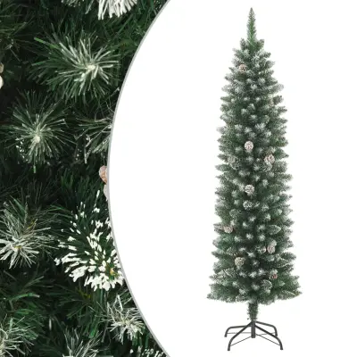 vidaXL Ozka umetna novoletna jelka s stojalom 210 cm PVC