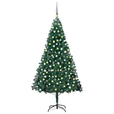 Umetna novoletna jelka z LED lučkami in bučkami zelena 240 cm