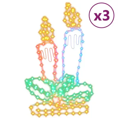 vidaXL Figura božične sveče s 144 LED lučkami 3 kosi 70x42 cm