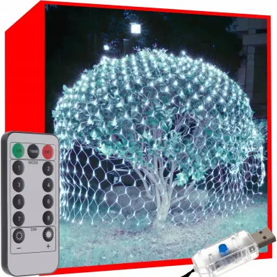 Novoletne lučke svetlobna zavesa 160 LED hladno bela 8 funkcij 260x200cm USB