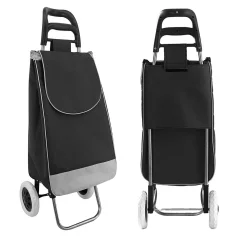 Velik nakupovalni voziček in trdna torba na kolesih črn
