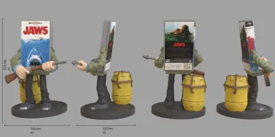 Nosilec za telefon z brezžičnim polnilnikom Power Idolz by Numskull Jaws VHS - združljiv z napravami, ki podpirajo Qi, hiter Qi - uradno blago Jaws