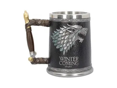 Nemesis Now Black, B3697J7 Winter is Coming Tankard Vrček Game of Thrones 14 cm, smola z vstavkom iz nerjavečega jekla