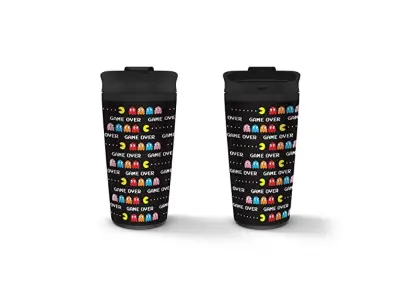 Kovinska potovalna skodelica Pyramid International Pac-Man (Game Over Design) izolirana skodelica, 16 oz - uradno blago, rumena