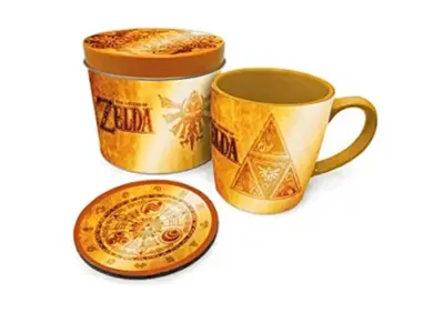 Pyramid International Legend of Zelda darilni set s skodelico in podstavkom v darilni pločevinki za večkratno uporabo – uradno blago