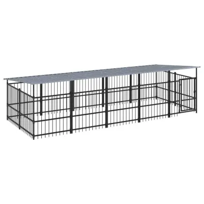 vidaXL Zunanji pasji boks s streho jeklen 9,38 m²