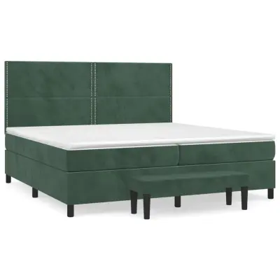 vidaXL Box spring postelja z vzmetnico temno zelena 200x200 cm žamet