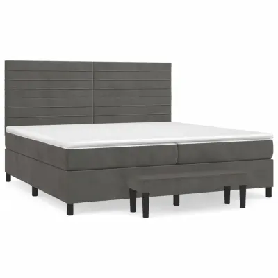 vidaXL Box spring postelja z vzmetnico temno siva 200x200 cm žamet