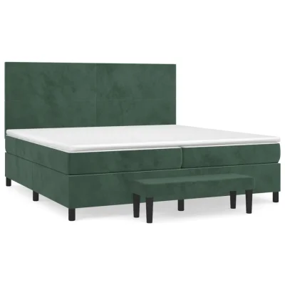 vidaXL Box spring postelja z vzmetnico temno zelena 200x200 cm žamet