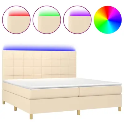 vidaXL Box spring postelja z vzmetnico LED krem 200x200 cm blago