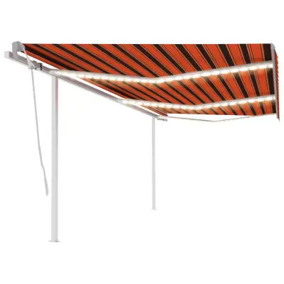 vidaXL Ročno zložljiva tenda z LED lučkami 6x3 m oranžna in rjava