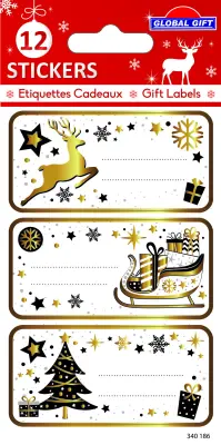 BOŽIČNE ETIKETE ČRNO ZLATA DEKORACIJA