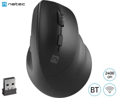 NATEC Crake 2 2400DPI vertikalna ergonomska črna brezžična miška