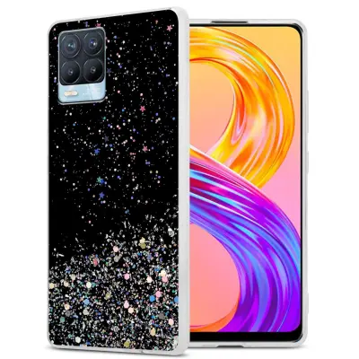 Ohišje, združljivo z Realme 8 4G / 8 PRO in črna z bleščicami - Zaščitni ovitek iz prožnega silikona TPU s svetlečimi bleščicami