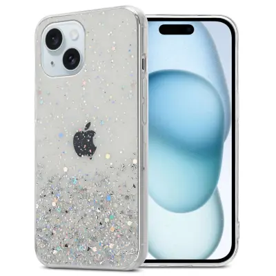 Ohišje, združljivo z Apple iPhone 15 PLUS in prozorna z bleščicami - Zaščitni ovitek iz prožnega silikona TPU s svetlečimi bleščicami