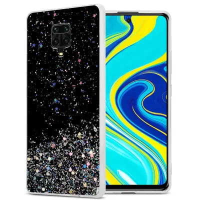 Ohišje, združljivo z Xiaomi RedMi NOTE 9 PRO / NOTE 9S in črna z bleščicami - Zaščitni ovitek iz prožnega silikona TPU s svetlečimi bleščicami