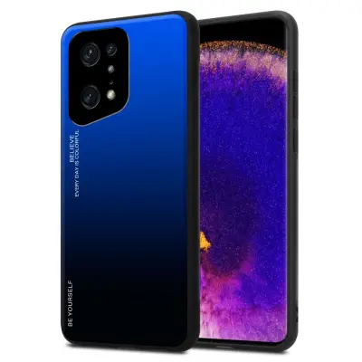 Ohišje je združljivo z Oppo FIND X5 PRO in modra - črna - Dvobarvni zaščitni pokrov iz silikona TPU in hrbtna stran iz kaljenega stekla