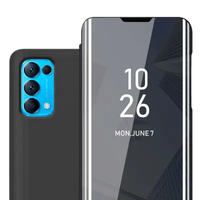 Ohišje združljivo z Oppo FIND X3 LITE in črni turmalin - Clear View Mirror zaščitni pokrov s funkcijo stojala 360-stopinjska zaščita