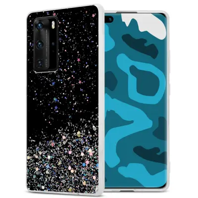 Ohišje, združljivo z Huawei P40 PRO / P40 PRO+ in črna z bleščicami - Zaščitni ovitek iz prožnega silikona TPU s svetlečimi bleščicami