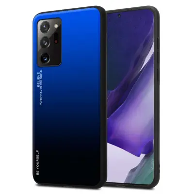 Ohišje je združljivo z Samsung Galaxy NOTE 20 ULTRA in modra - črna - Dvobarvni zaščitni pokrov iz silikona TPU in hrbtna stran iz kaljenega stekla