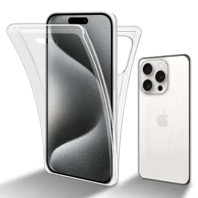 CADORABO Apple iPhone 15 PRO MAX in transparentno - 360° zaščita celotnega telesa - Zaščita spredaj in zadaj, vsestranska zaščita s ščitnikom zaslona