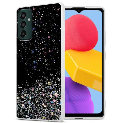 Ohišje, združljivo z Samsung Galaxy M13 4G in črna z bleščicami - Zaščitni ovitek iz prožnega silikona TPU s svetlečimi bleščicami