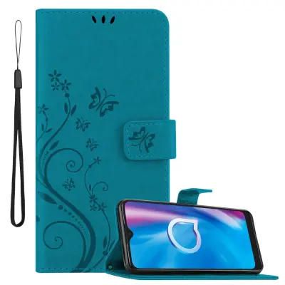 CADORABO Alcatel 1S 2020 in klasična rožnata zlata - ovitek v cvetličnem dizajnu z magnetnim zapiranjem, stoječo funkcijo in režami za kartice