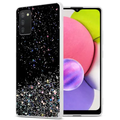 Ohišje, združljivo z Samsung Galaxy A03s in črna z bleščicami - Zaščitni ovitek iz prožnega silikona TPU s svetlečimi bleščicami