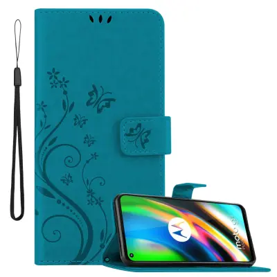 CADORABO Motorola MOTO G9 PLUS in klasična rožnata zlata - ovitek v cvetličnem dizajnu z magnetnim zapiranjem, stoječo funkcijo in režami za kartice