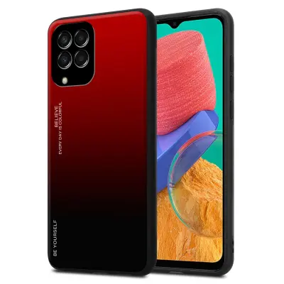 Ohišje je združljivo z Samsung Galaxy M33 5G in rdeča - črna - Dvobarvni zaščitni pokrov iz silikona TPU in hrbtna stran iz kaljenega stekla