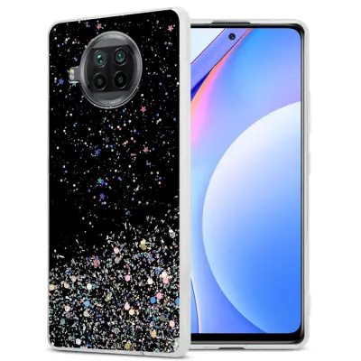Ohišje, združljivo z Xiaomi Mi 10T LITE in črna z bleščicami - Zaščitni ovitek iz prožnega silikona TPU s svetlečimi bleščicami