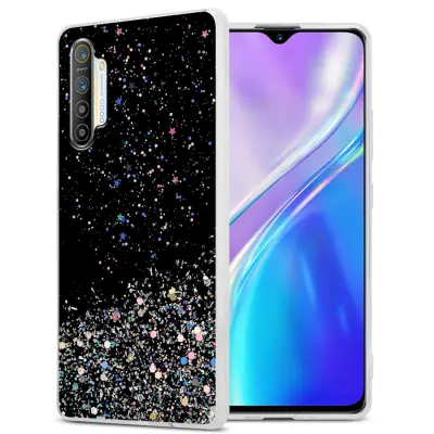 Ohišje, združljivo z Oppo FIND X2 in črna z bleščicami - Zaščitni ovitek iz prožnega silikona TPU s svetlečimi bleščicami