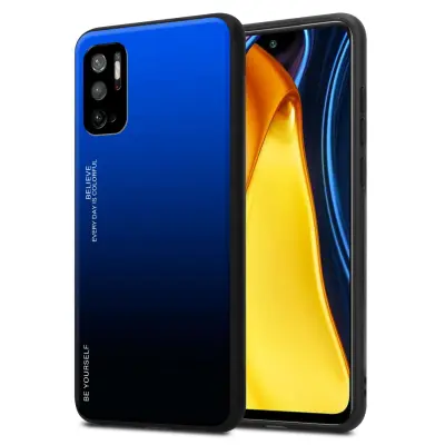 CADORABO Xiaomi RedMi NOTE 10 5G/POCO M3 PRO 5G in modra - črna - Dvobarvni zaščitni pokrov iz silikona TPU in hrbtna stran iz kaljenega stekla
