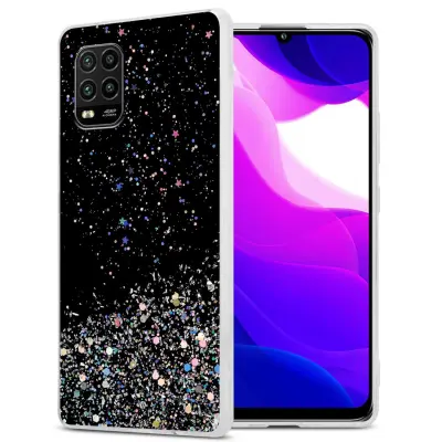 Ohišje, združljivo z Xiaomi Mi 10 LITE in črna z bleščicami - Zaščitni ovitek iz prožnega silikona TPU s svetlečimi bleščicami