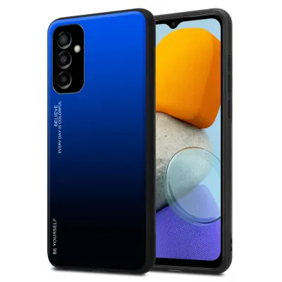 Ohišje je združljivo z Samsung Galaxy M23 5G in modra - črna - Dvobarvni zaščitni pokrov iz silikona TPU in hrbtna stran iz kaljenega stekla