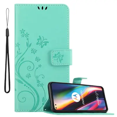 CADORABO Motorola MOTO G 5G PLUS in klasično srebrno - ovitek v cvetličnem dizajnu z magnetnim zapiranjem, stoječo funkcijo in režami za kartice