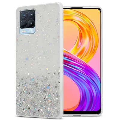 Ohišje, združljivo z Realme 8 4G / 8 PRO in prozorna z bleščicami - Zaščitni ovitek iz prožnega silikona TPU s svetlečimi bleščicami