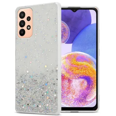 Ohišje, združljivo z Samsung Galaxy A23 4G / 5G in prozorna z bleščicami - Zaščitni ovitek iz prožnega silikona TPU s svetlečimi bleščicami