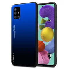 Ohišje je združljivo z Samsung Galaxy A51 5G in modra - črna - Dvobarvni zaščitni pokrov iz silikona TPU in hrbtna stran iz kaljenega stekla