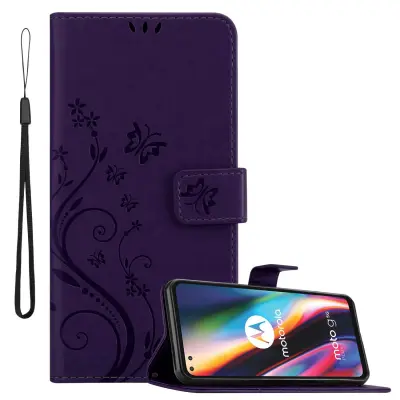 CADORABO Motorola MOTO G 5G PLUS in klasična temno modra - ovitek v cvetličnem dizajnu z magnetnim zapiranjem, stoječo funkcijo in režami za kartice