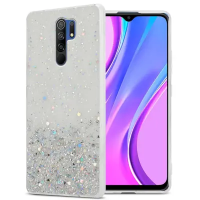 Ohišje, združljivo z Xiaomi RedMi 9 in prozorna z bleščicami - Zaščitni ovitek iz prožnega silikona TPU s svetlečimi bleščicami