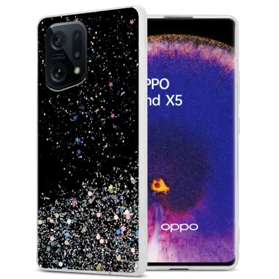 Ohišje, združljivo z Oppo FIND X5 in črna z bleščicami - Zaščitni ovitek iz prožnega silikona TPU s svetlečimi bleščicami