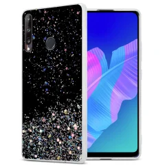 Ohišje, združljivo z Huawei P40 LITE E in črna z bleščicami - Zaščitni ovitek iz prožnega silikona TPU s svetlečimi bleščicami