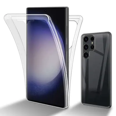 CADORABO Samsung Galaxy S23 ULTRA in transparentno - 360° zaščita celotnega telesa - Zaščita spredaj in zadaj, vsestranska zaščita s ščitnikom zaslona