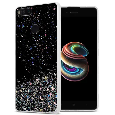 Ohišje, združljivo z Xiaomi RedMi A1 in črna z bleščicami - Zaščitni ovitek iz prožnega silikona TPU s svetlečimi bleščicami